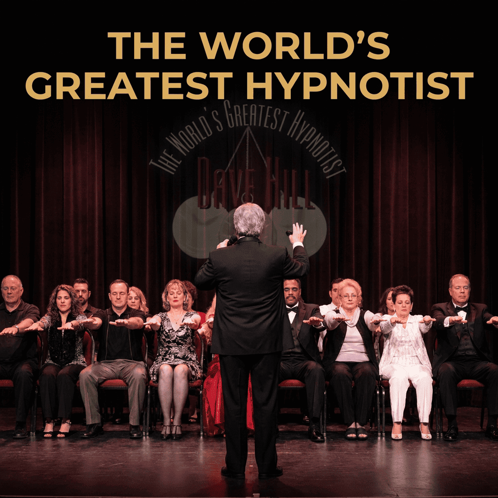 Adult volunteers participating in a professionally staged comedy hypnosis performance